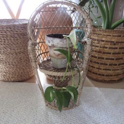 Vintage Wicker Chair Plant Stand