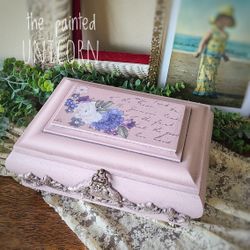 Large Refinished Pink Floral Jewelry Box