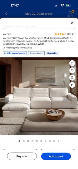 Cloud Couch Oversized Sectional Sofa, 3 Seater with Ottoman and Loveseat, Modern L Shaped