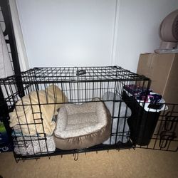 Dog Crate with Bed and Blankets