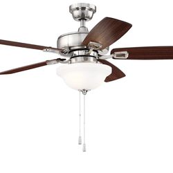 Craftmade Ceiling Fan with LED Light TCE42BNK5C1 Twist N Click 42 Inch for Bedroom, Brushed Polished Nickel