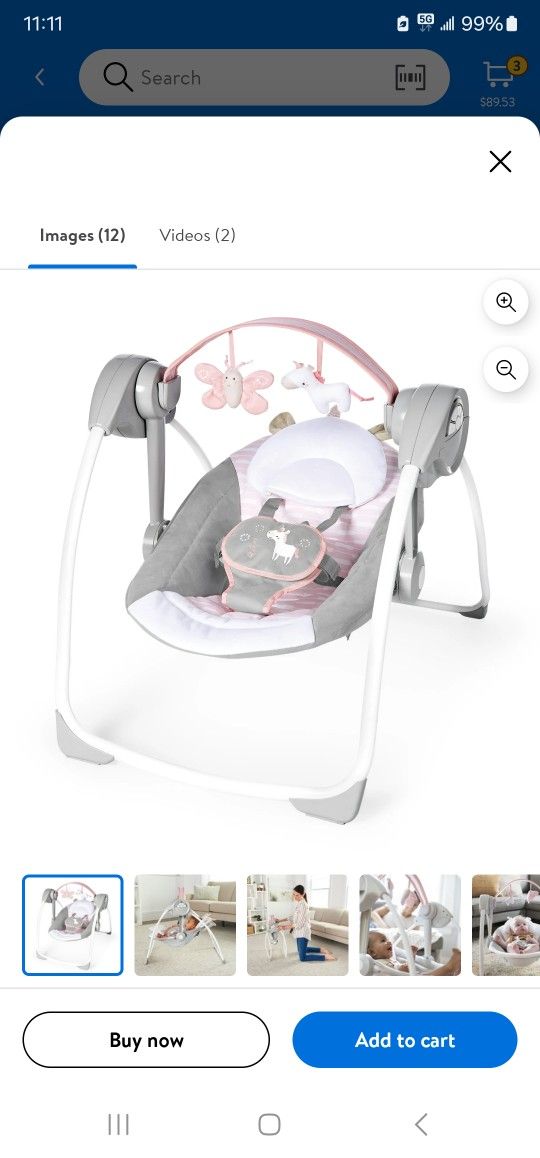 Ingenuity Soothe 'n Delight 6-Speed Portable Baby Swing with Music - Flora the Unicorn (Pink)