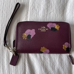 Coach Burgundy and Pink Floral Wallet