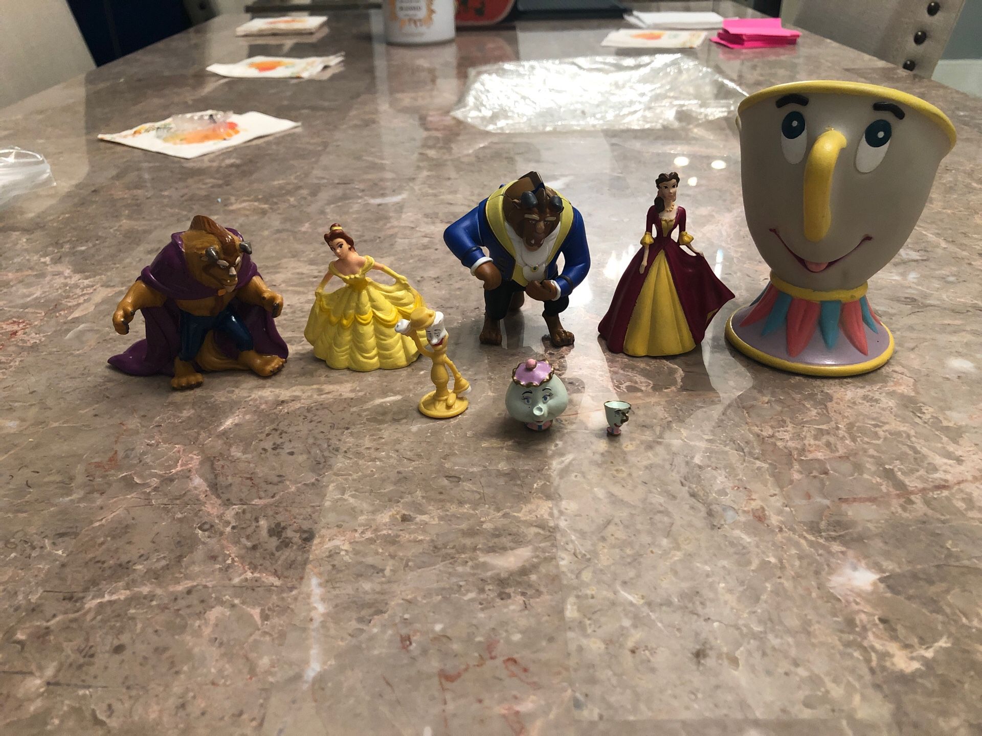 Beauty and the beast cake toppers. Belle, Beast, Ms. Potts, Chip & Lumiére