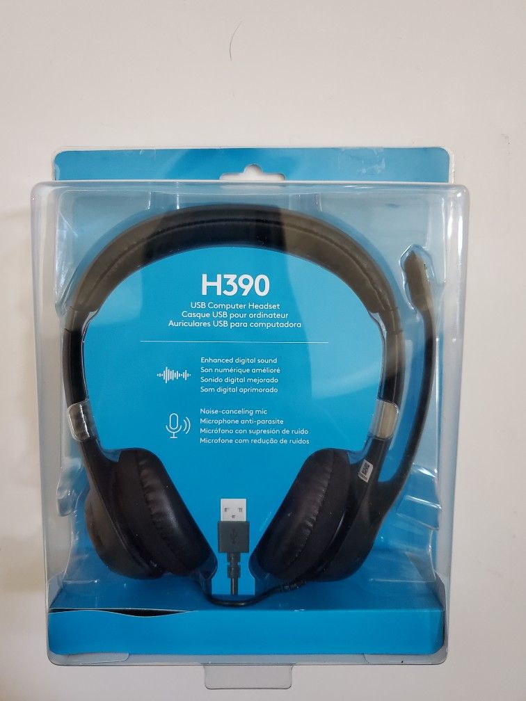 Logitech H390 Wired Headset, Stereo Headphones with Noise-Cancelling Microphone, USB, In-Line Controls, PC/Mac/Laptop - Black