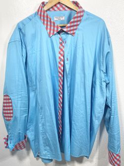 VALENTI Italy Vibrant Blue, Red/Blue Collar, Flip Cuff, Elbow Long sleeve Button up Shirt 2x-3x