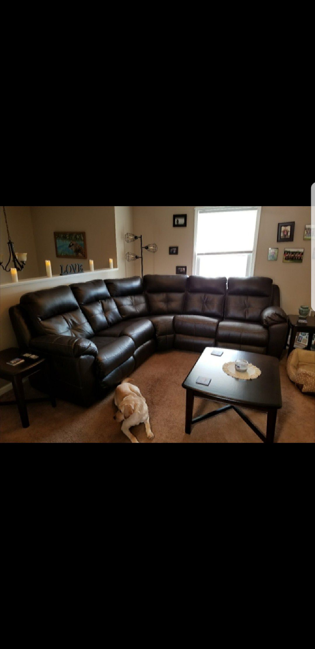Leather sectional with dual recliner