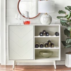 New White Mid Century Modern Bar Cabinet