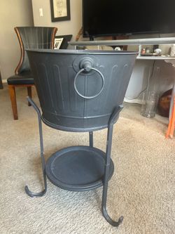 Black Metal Beverage Tub with Iron Stand - Outdoor Party Ice Bucket Drink Cooler