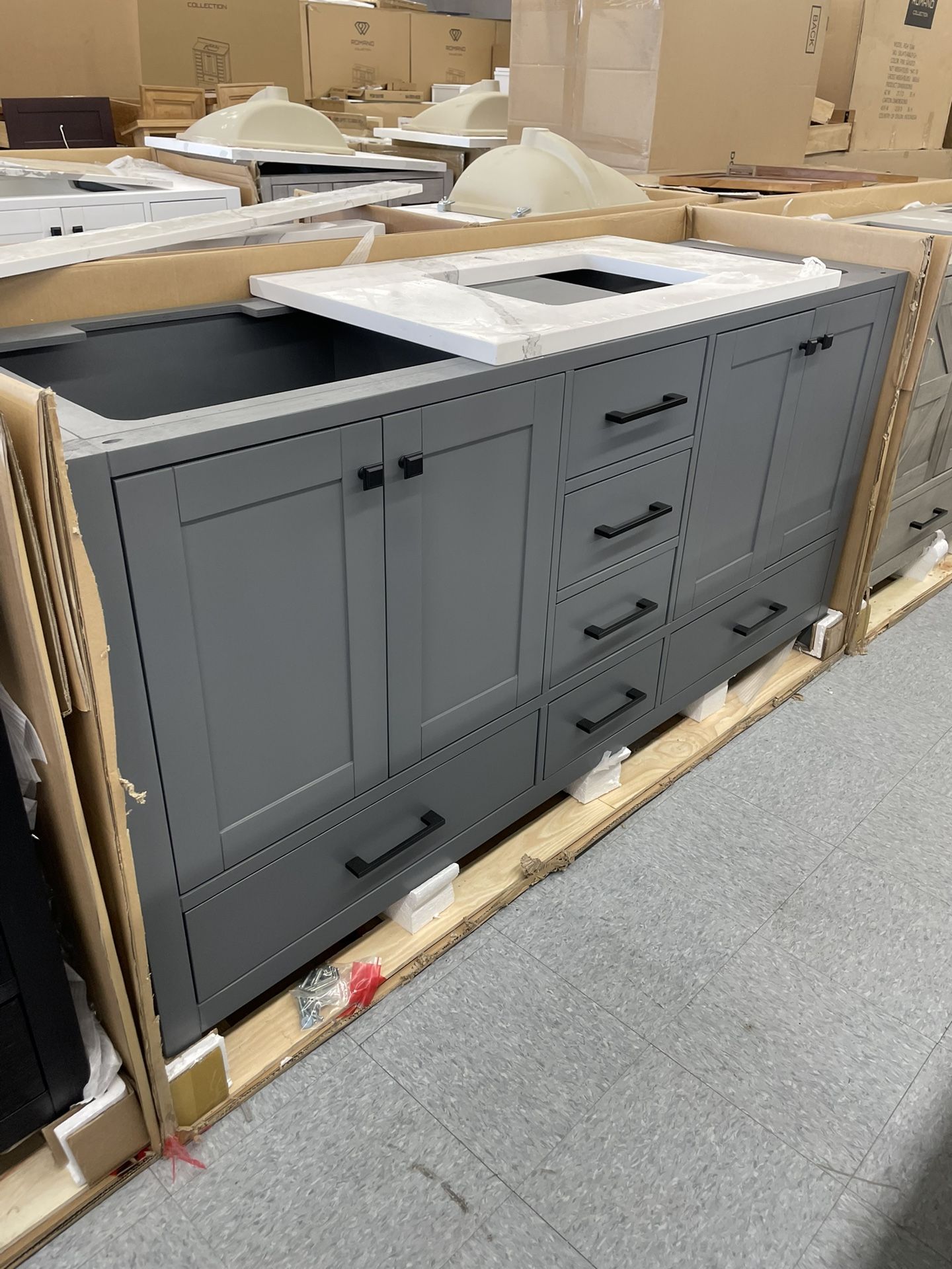 Bathroom vanity cabinet 72” solid mango Quartz top with sinks and backsplash