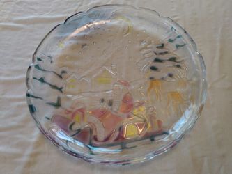 Christmas dishes- sparkly glass Santa Claus platter 