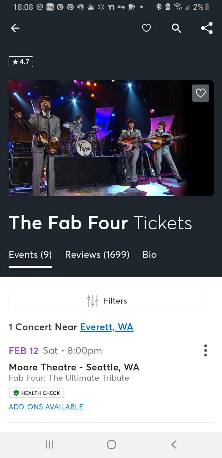 The Fab Four 3 Tickets