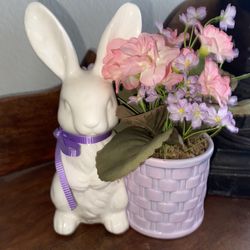 White Easter Bunny  Flower Pot Decoration