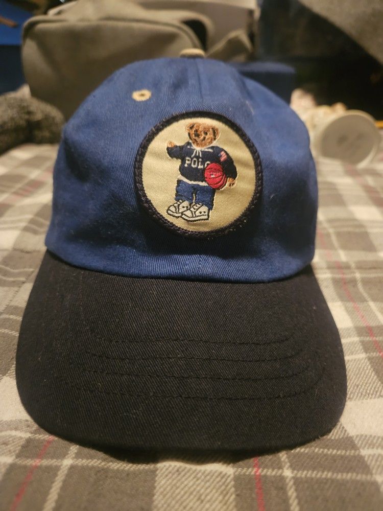 Ralph Lauren Polo Teddy Bear Cookie Cutter Patch Crest Hat Boys Kids Vintage 