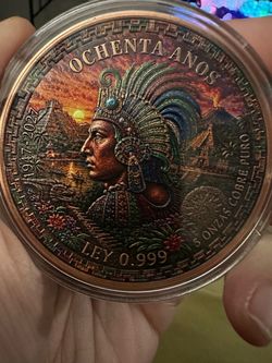 Ochenta Años 5 Onzas Cobre Puro Colorized Coin