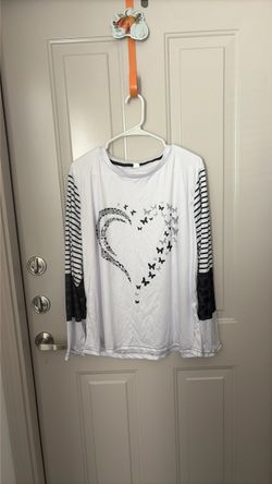 White Long Sleeve Butterfly Heart Graphic Top