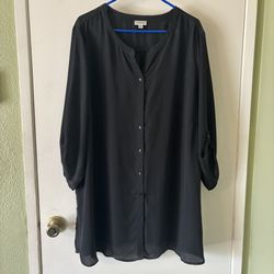 Avenue Sheer Black V-neck Tunic Blouse 3/4 Length Sleeves Plus Size 30/32