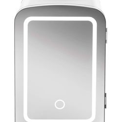Brand New Chefman - Iceman Portable Mirrored Beauty Fridge With LED Lighting 4L Mini Refrigerator, Skin Care, Makeup Storage, w/Mirror & Light, Chill 