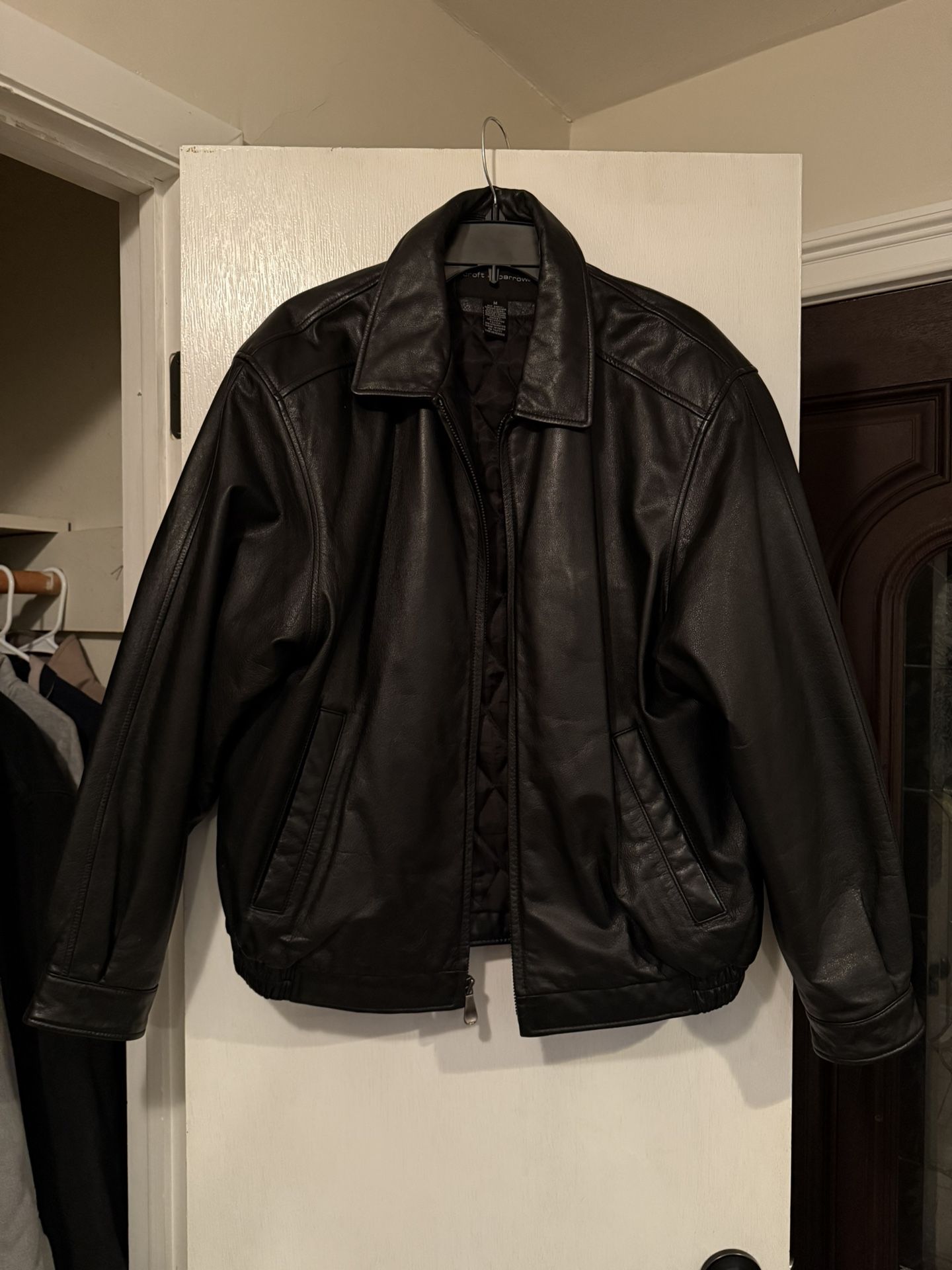 Mens Black Genuine Leather Jacket Croft & Barrow Size M