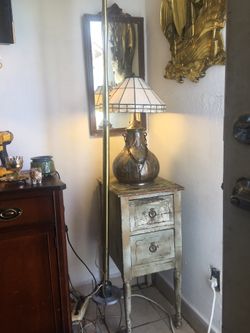 Antique entry way table and mirror.