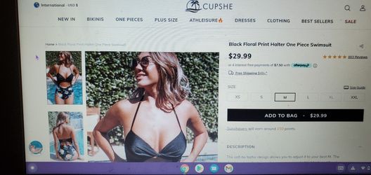 Black Floral Print Halter One Piece Swimsuit 