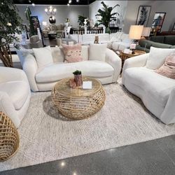 Isabella 2 Piece Upholstered Tight Back Living Room Set White Sofa and Loveseat WİTH İNTEREST FREE PAYMENT OPTİONS 