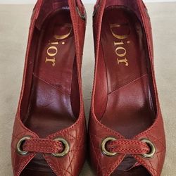 Dior Cannage Red Peep-Toe Pumps - Size 36/Authentic 