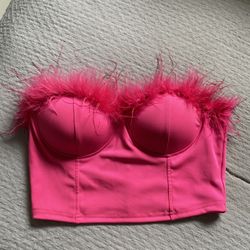 Hot Pink Feather Corset Top 