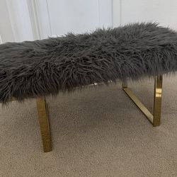 Bench Ottoman Furry Gold Gray Bedroom Living Room