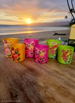 Vintage bird tealight/votive candle holder set Of 6  colored Glass