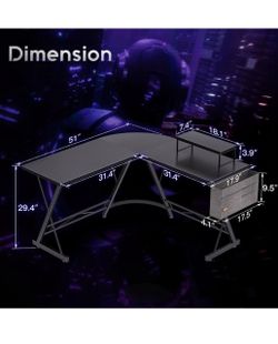 Casaottima L Shaped Gaming Desk, Home Office Desk with Round Corner