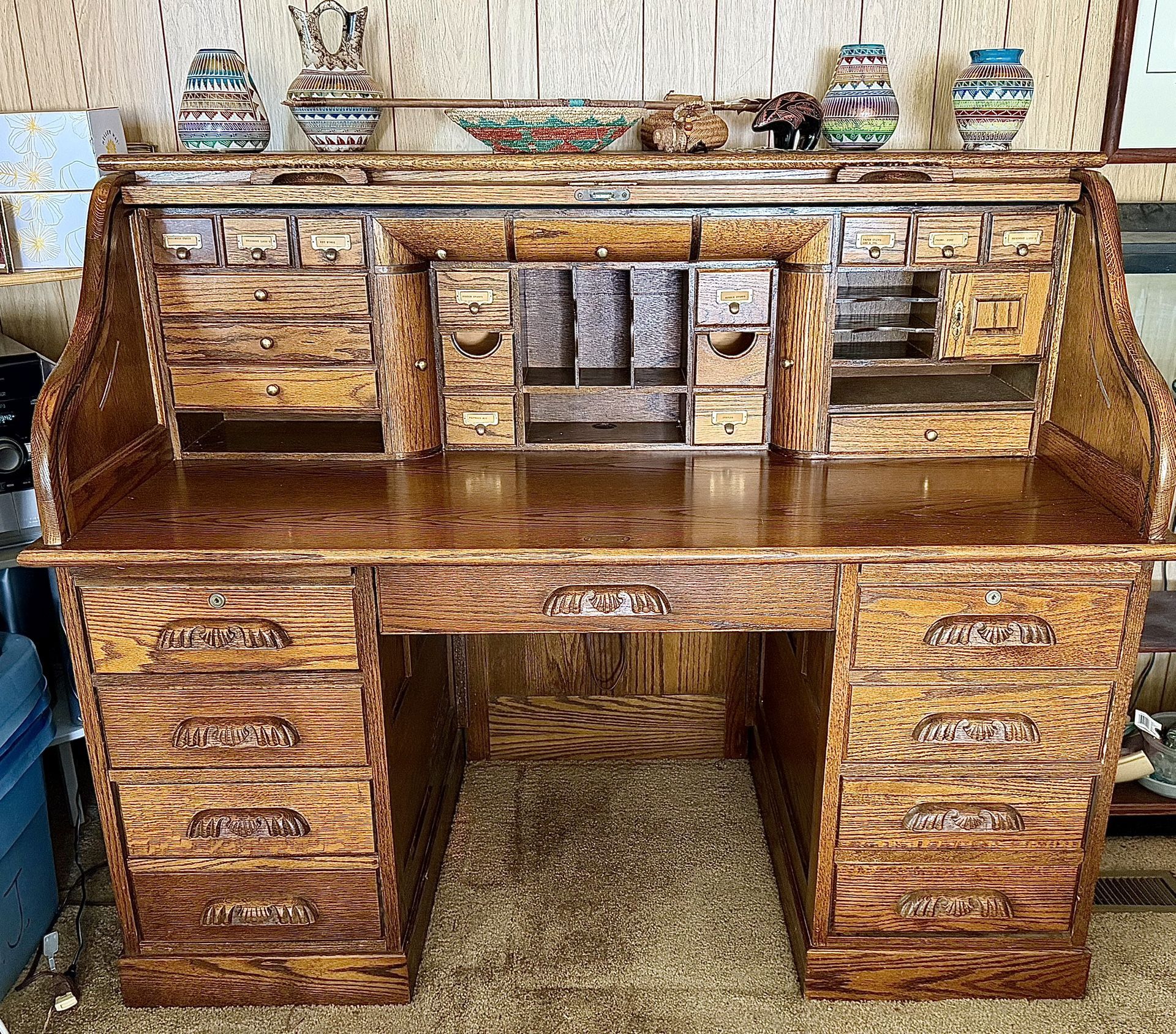 Exquisite Solid Oak Roll Top Desk - Perfect Condition