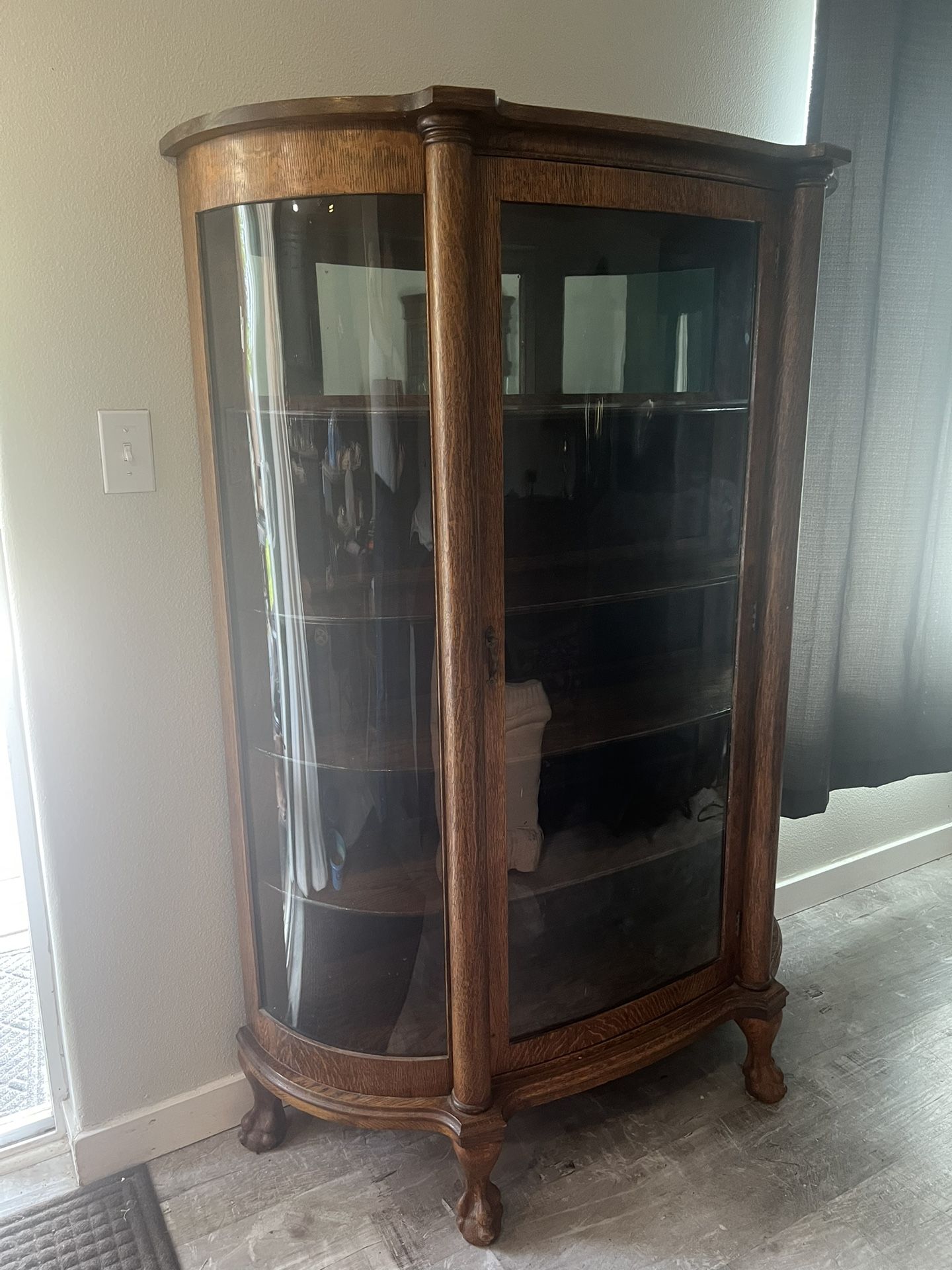 Antique Curio Cabinet; Curved Glass