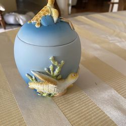 5” H Sea Turtle Mother & Baby Cotton Canister 