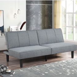Mainstays Studio Futon, Gray Linen Upholstery Convertible Futon Sofa Bed, Upholstered Sofa Couch, Recliner Loveseat Folding Daybed for Small Space, Ho