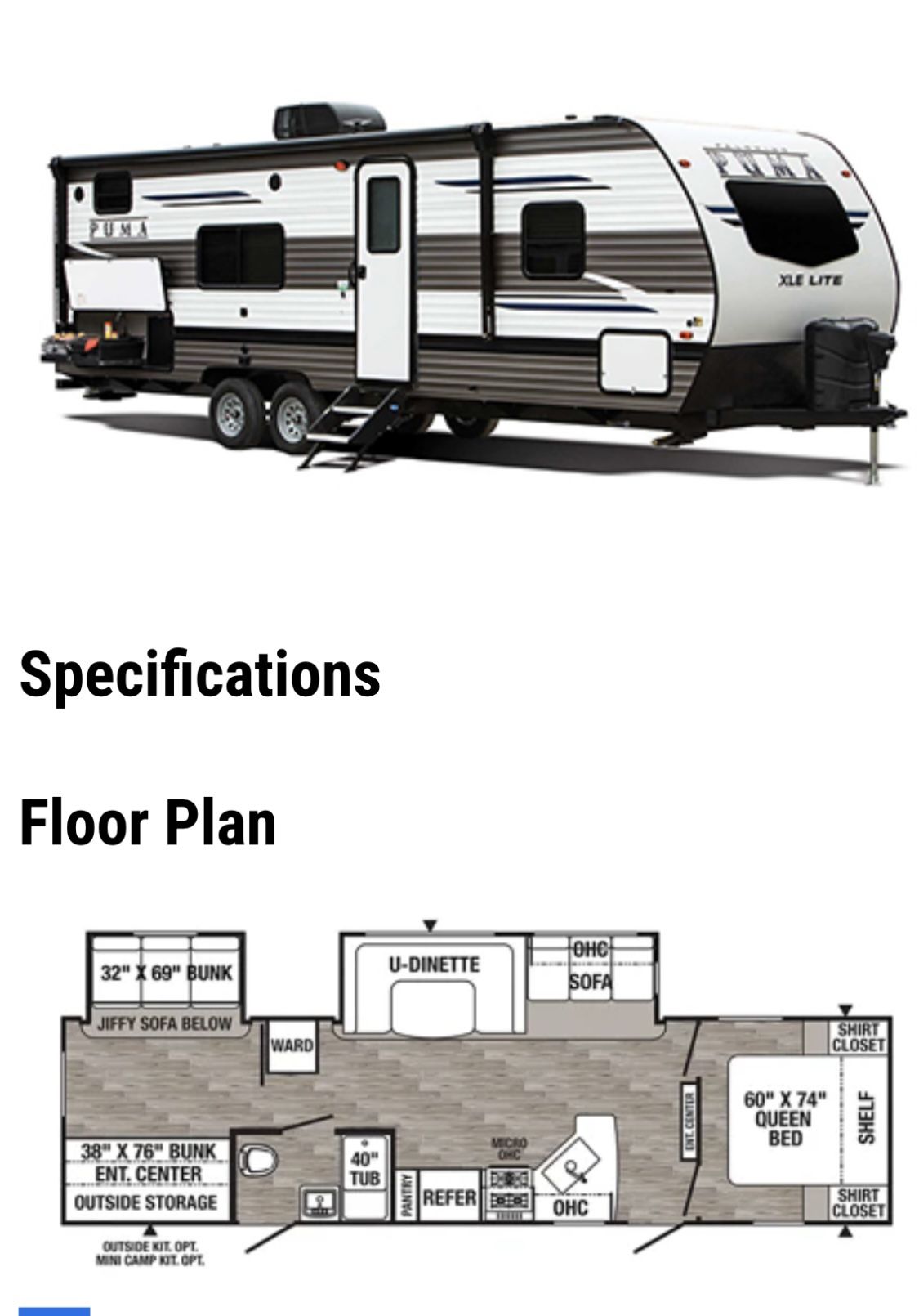 2022 2022 Palomino by Forest River Puma XLE Series M-31BHSC Specs 2022 Palomino by Forest River Puma XLE Series M-31BHSC Specs