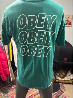 Obey Logo Large T shirt Mens Streetwear Urban Graffiti Spellout Y2k Skater Teal