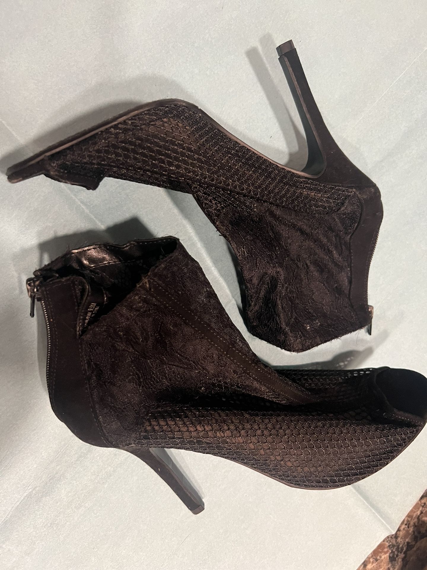 Lace Booties Black Size 9 1/2 Open Toe