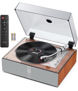 1 BY ONE Fully Automatic Record Player, All-in-One Vinyl Turntable Automatic Repeat Function, Remote Control, Built in Speakers& DSP, Phono Preamp, AT