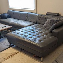 😝Large Grey Leather Sectional Couch with Lounger
