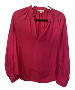 Chelsea28 Hot Pink Long Sleeve Split Neck Tunic Blouse Top Women's S