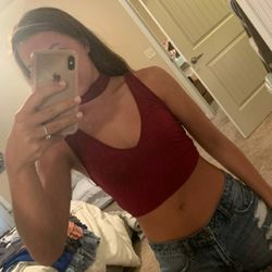 LIKE NEW BEAR DANCE MAROON RUBY RED BURGUNDY CROP TOP CHOKER HALTER SHIRT