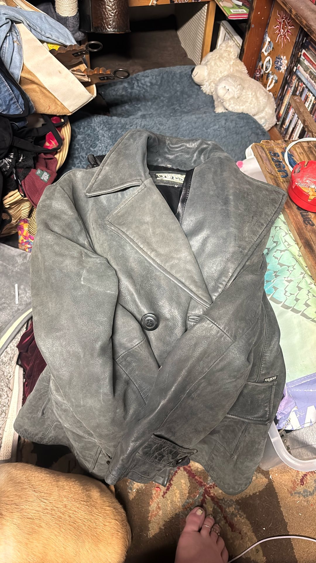 Guess Olive Green Leather Coat