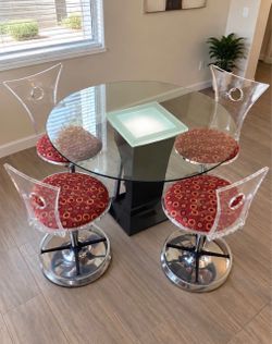 Glass Top Dining Table with 4 Acrylic Chairs