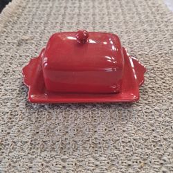 Red Miniature Ceramic 1/2 Stick Covered Butter Dish