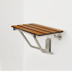 Seachrome 32-inch x 15-inch in ADA Folding Wall Mount Bathroom Shower Seat Bench, Teak Phenolic Seat