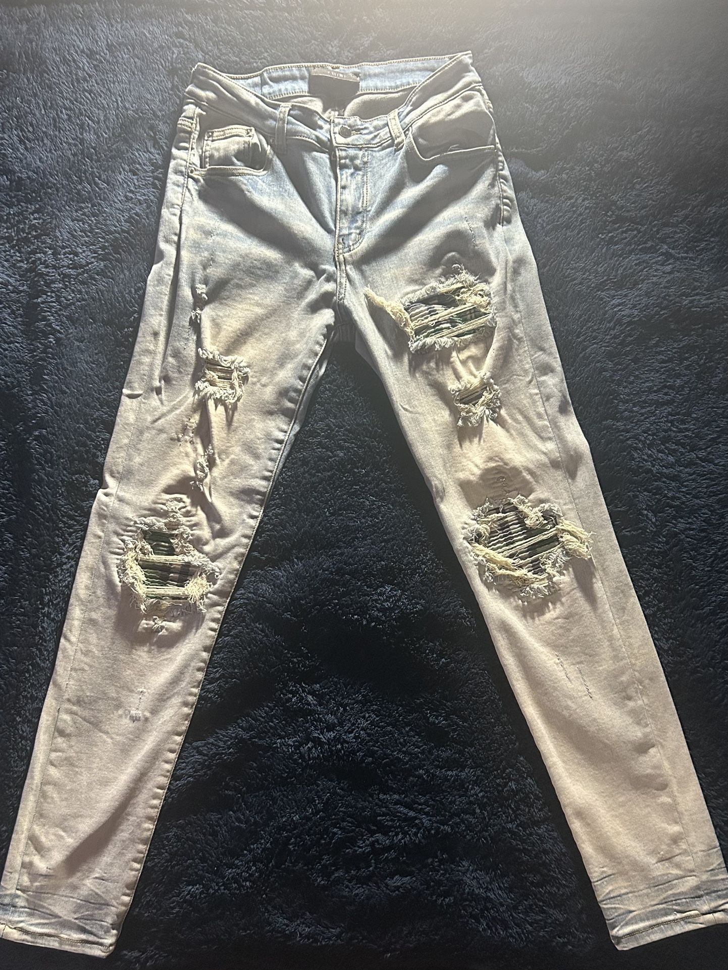 Amiri Jeans Men’s Size 32 “Green Plaid Distressed”