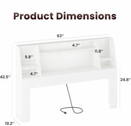 Headboard Queen Size with Storage, Wood Bookcase Headboards, White