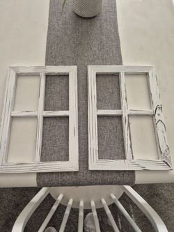 Rustic Distressed White Wood Window Frames Set of 2