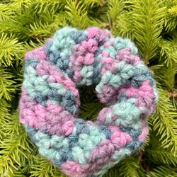 Crochet Teals Purple And Pink Scrunchie 